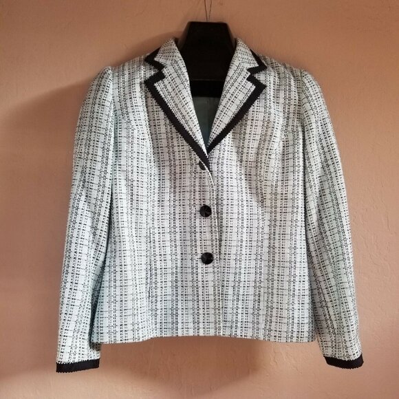 Sag Harbor Womens 8P Light Blue Plaid Metallic Tweed Baler Jacket Three-Button - Picture 1 of 7